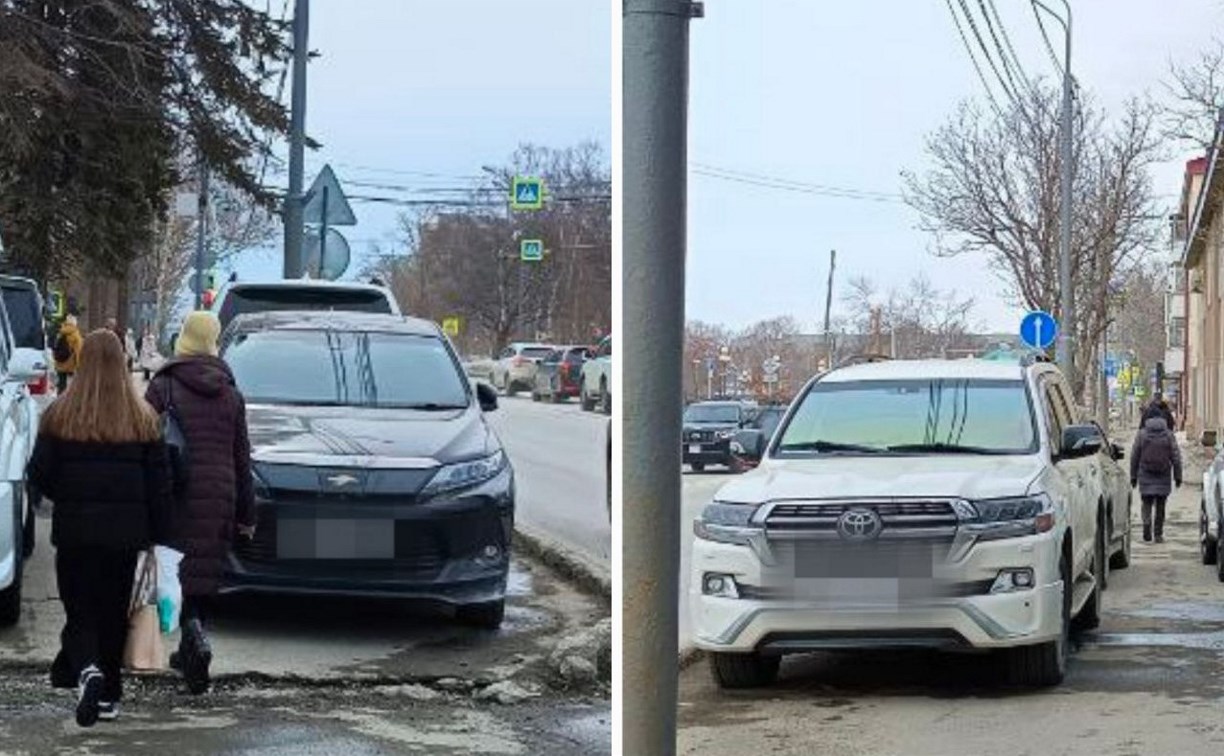 Инспекторы ГАИ в Южно-Сахалинске разыскали и наказали автохамов, припарковавшихся на тротуаре 