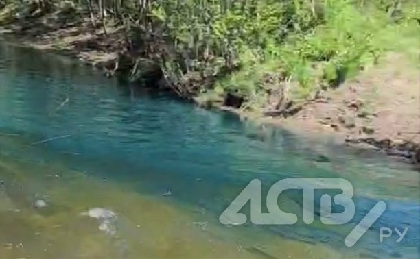 Река на юге Сахалина внезапно стала синей