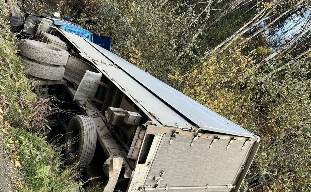 Большегруз улетел в кювет на Сахалине - пострадали два человека