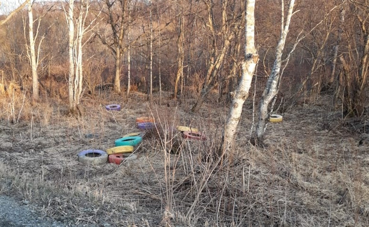 Более десятка шин неизвестные оставили в овраге на Охотской трассе