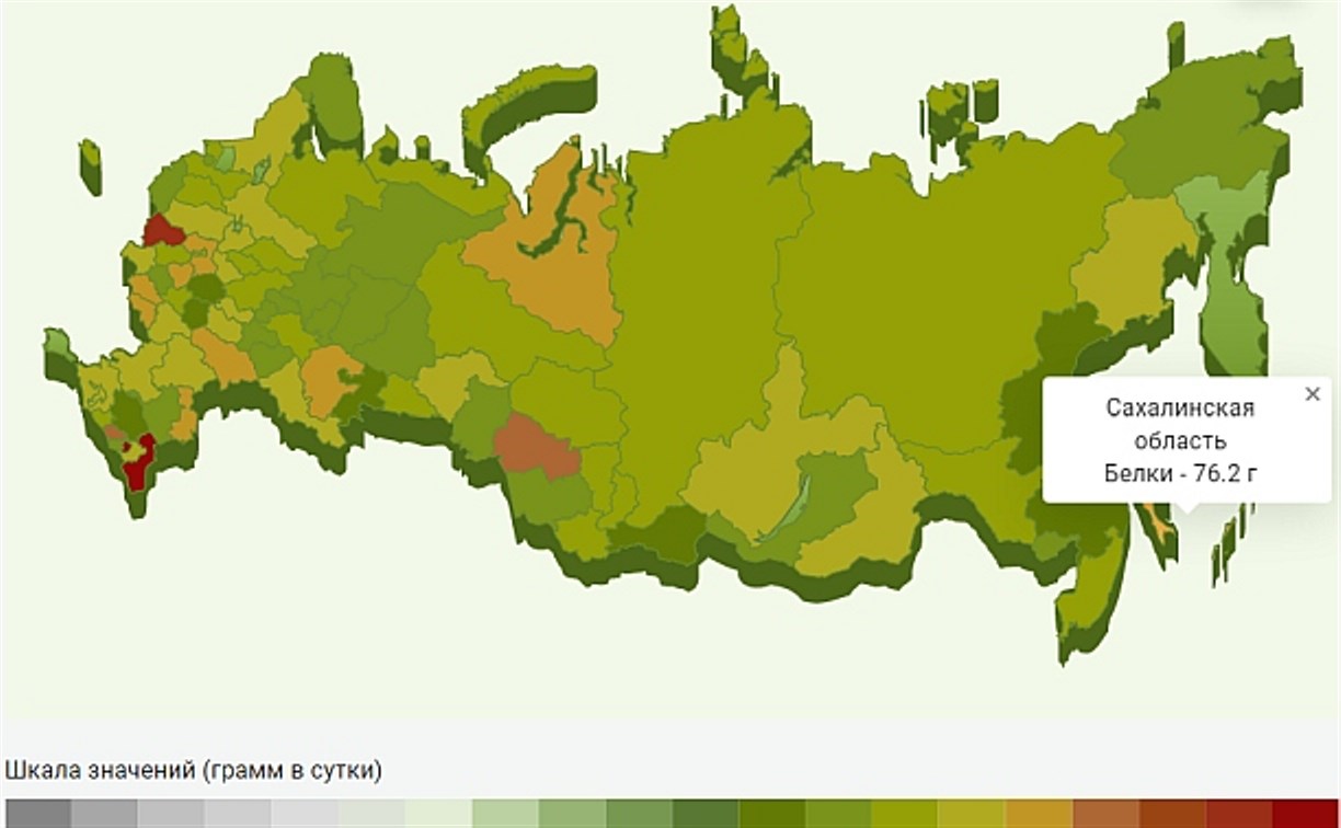 Сахалин на "Карте питания России": белки в норме, есть проблемы с заболеваниями ЖКТ