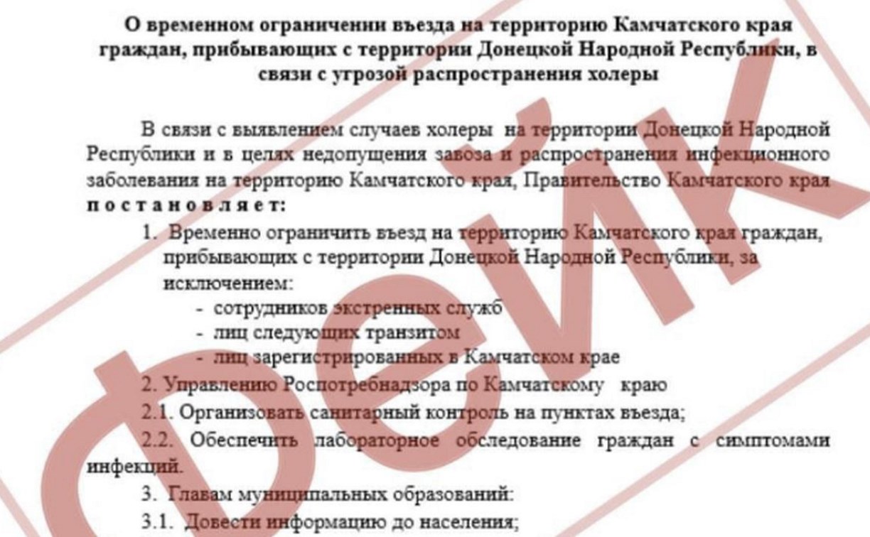 Неизвестные распространяют фейк от лица минздрава Камчатки