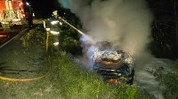 Дотла выгорела иномарка, улетевшая в кювет на трассе Южно-Сахалинск - Корсаков, Фото: 3