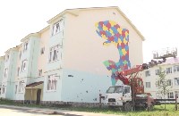 Художники из Южной Кореи нарисовали цветную горбушу на стене дома в Дальнем, Фото: 6