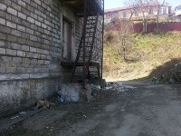 Жители дома в Корсакове загадили двор выбрасывая мусор из окон, Фото: 2