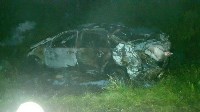 Дотла выгорела иномарка, улетевшая в кювет на трассе Южно-Сахалинск - Корсаков, Фото: 6